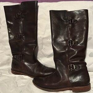 Frye Paige Buckles boots. Size 9. Dark Brown. 1” heel.